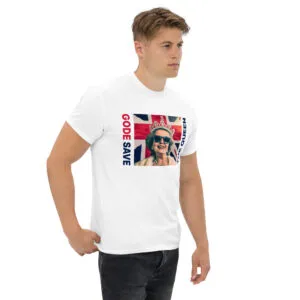 T-shirt classique Gode Save The Queen de la collection British de Beauf Mode, vue de trois quarts droite